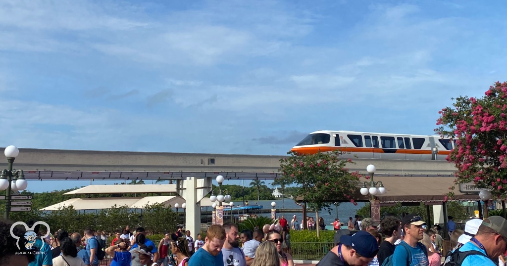 Monorail Orange heading to the resorts as it drops off guests to the Magic Kingdom