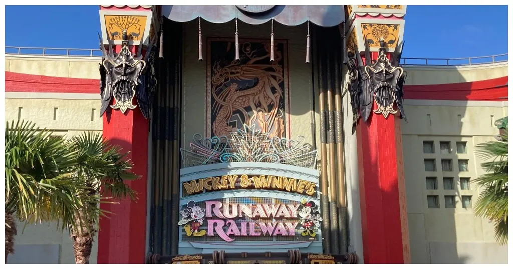 Mickey and Minnie's Runaway Railway entrance in the Chinese Theater at Hollywood Studios.