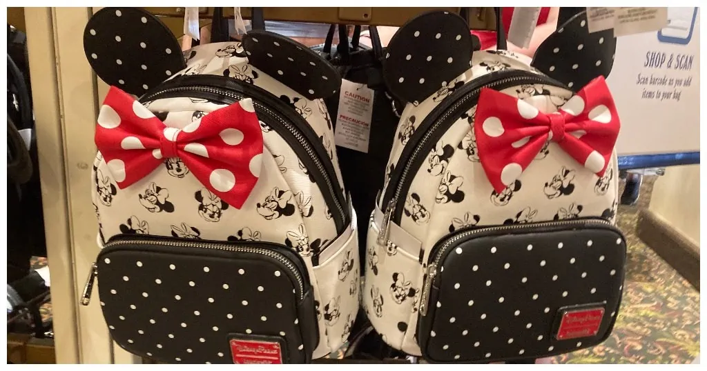 Minnie Mouse Loungefly backpacks found at the Port Orleans Resort Gift Shop