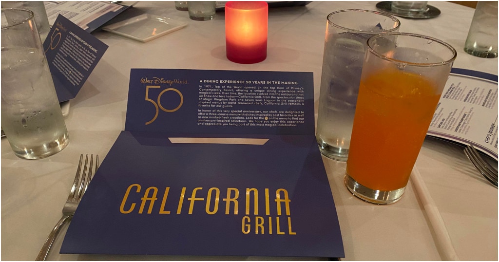 California Grill menu souvenir and Orange Soda located atop the Contemporary Resort