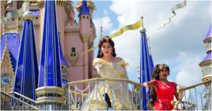 Princess waving in parade in Magic Kingdom