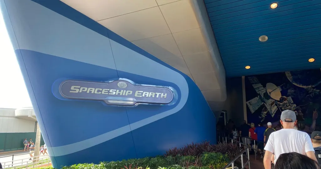 Sign for Spaceship Earth inside the EPCOT Ball.