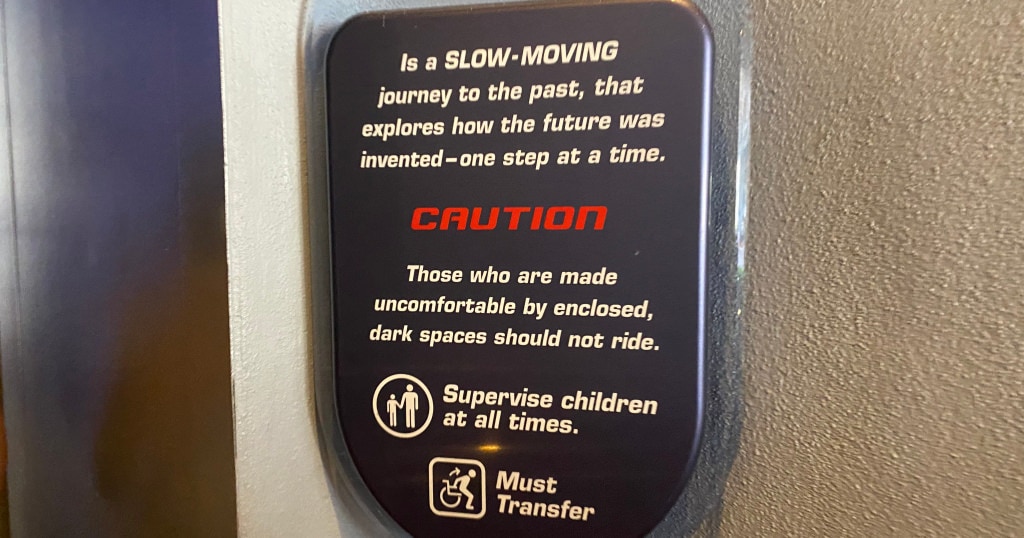 Warning sign for Spaceship Earth at the Entrance.