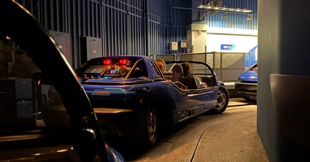 Waiting to get off Test Track after completing the ride.