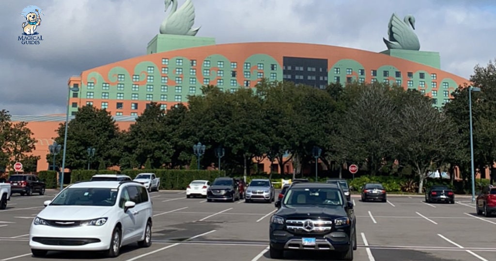 The parking lot at the Disney's Swan hotel, this was the self parking.