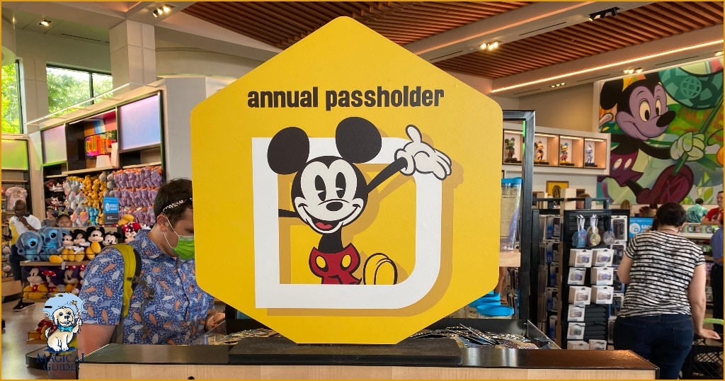 Disney Annual Passholder coffee mugs on sale inside the Creations Shop at EPCOT.