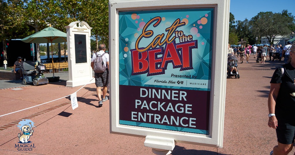 Look for Dinner Package Entrance sign similar to this where to line up across from the American Pavilion 