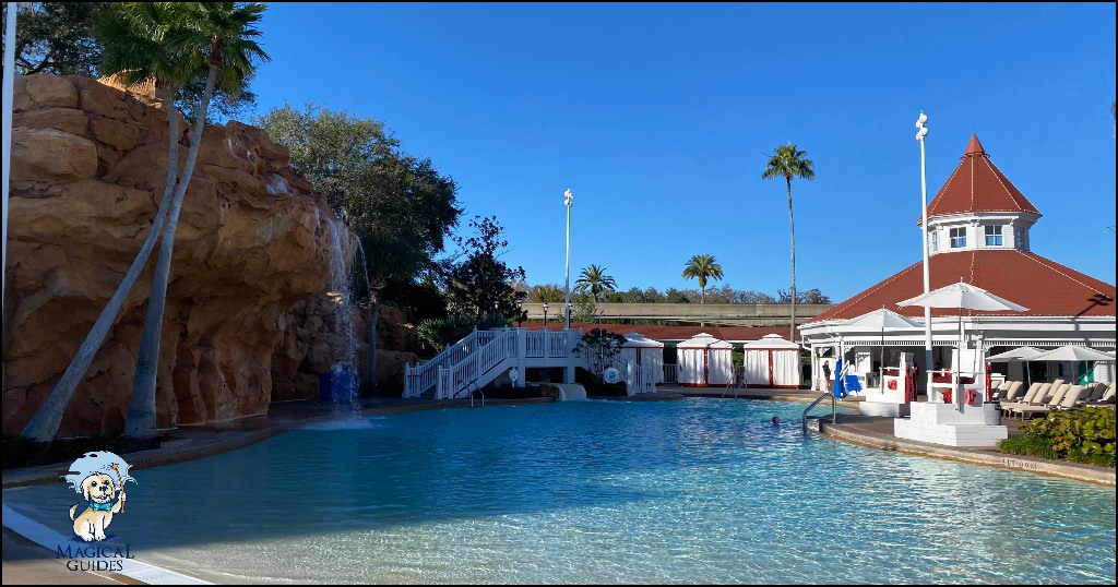 The Grand Floridian pool early in the morning, heated to 85 degrees. (Photo by Bayley Clark/MagicalGuides)