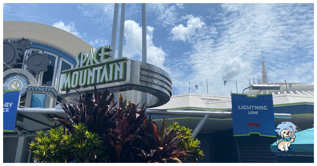 Space Mountain Sign in Magic Kingdom is one of our favorite dark roller coasters in Orlando.