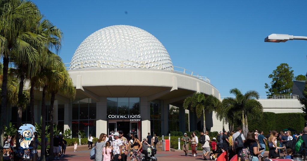 EPCOT Crowds with Spaceship Earth in the background