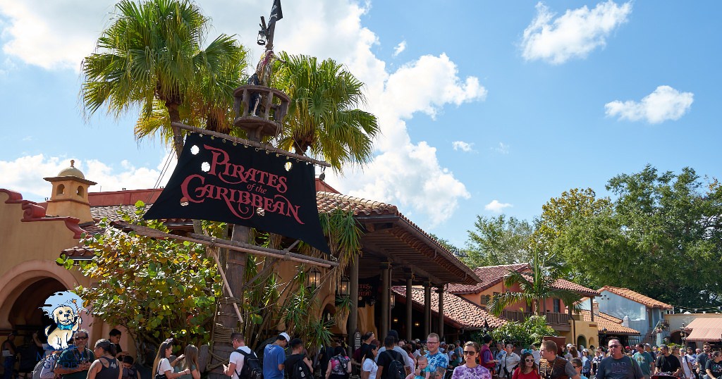 Crowds wait to get on the Pirates of the Caribbean attraction in Adventureland at Magic Kingdom.