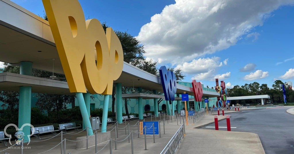 The bus stop at POP Century can get quite long in the morning and evening.