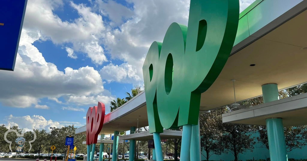 Pop sign at the front of the main building of Disney's Pop Century