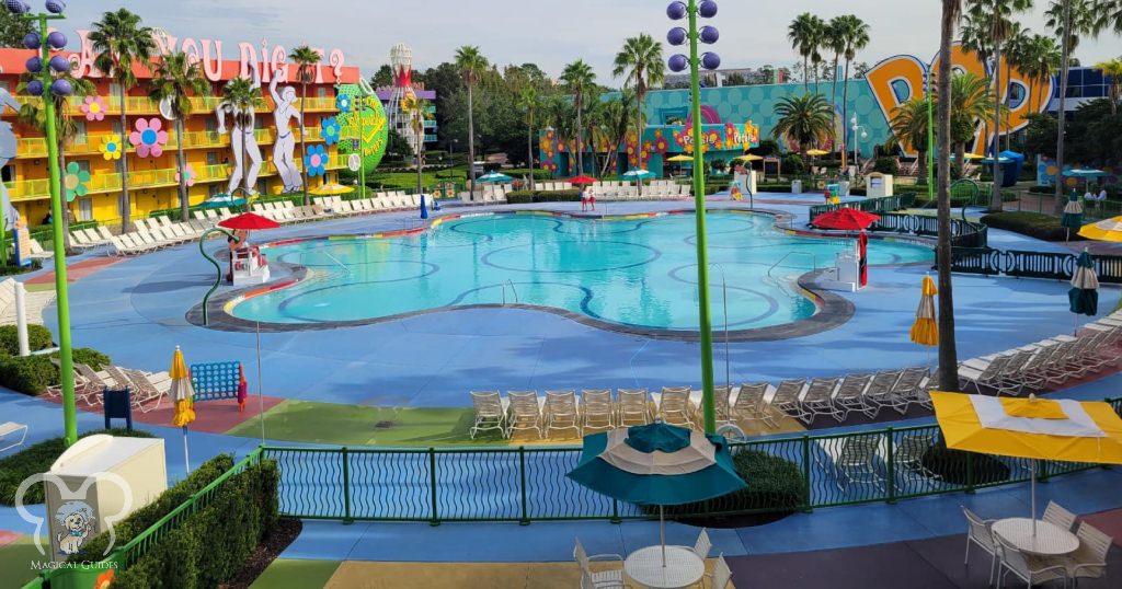 Hippy Dippy Pool at Disney's Pop Century, a value resort on Disney property. The pool is perfect for a hot July day.
