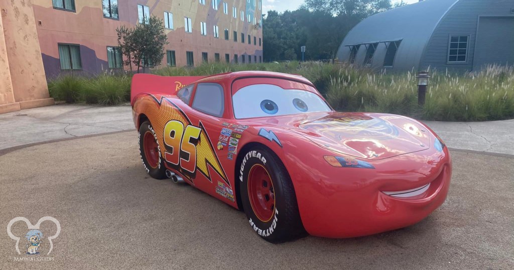 Lightning McQueen statue at Disney's Art of Animation Resort.