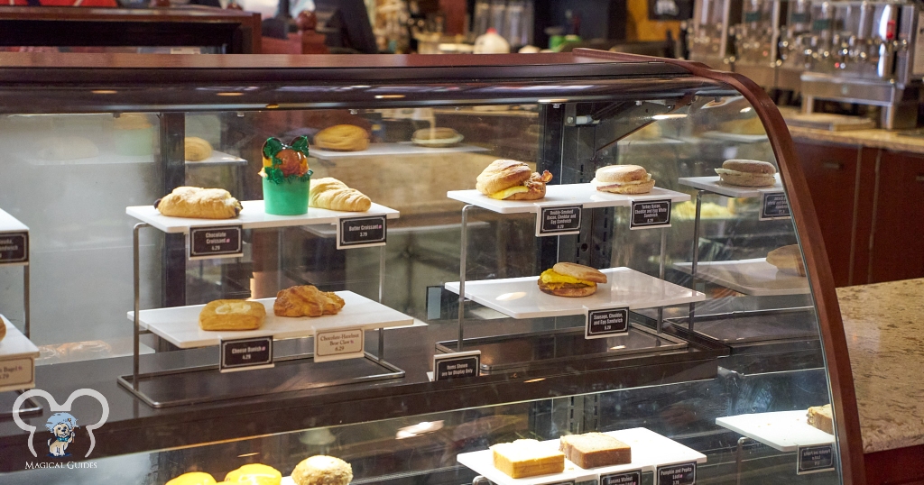 Main Street Bakery offers breakfast sandwiches and other bakery items like croissants.