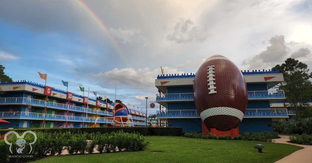 A rainbow over Disney's All Star Sports resort.
