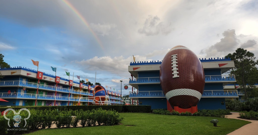 A rainbow over Disney’s All Star Sports resort.
