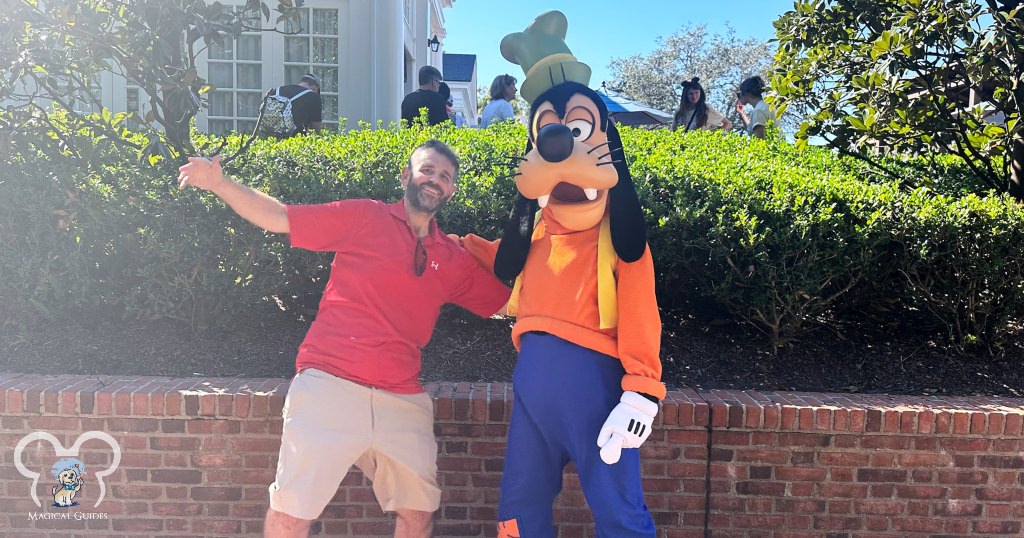 Stumbling upon Goofy walking around EPCOT in the America pavilion.