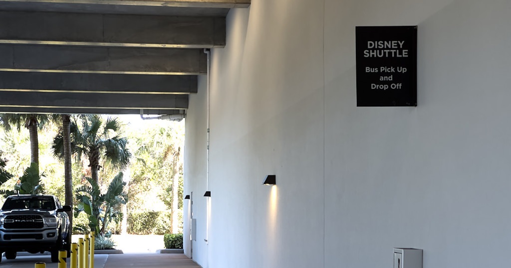 Disney shuttle bus stop at the JW Marriott at Bonnet Creek.