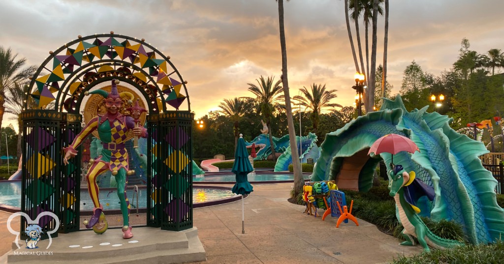 The Mardi Gras themed pool at Port Orleans French Quarter.