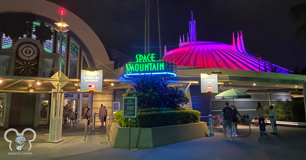 Space Mountain at night can have little wait time as folks gather to watch fireworks.