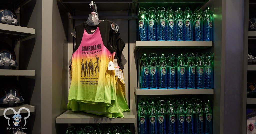Shirts and water bottles in the Wonders of Xandar in the gift shop right outside of Cosmic Rewind.