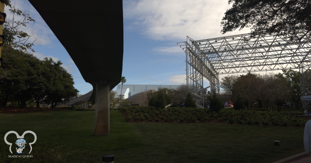 Guardians of the Galaxy Cosmic Rewind ride building painted blue blends so nicely into the sky at EPCOT.