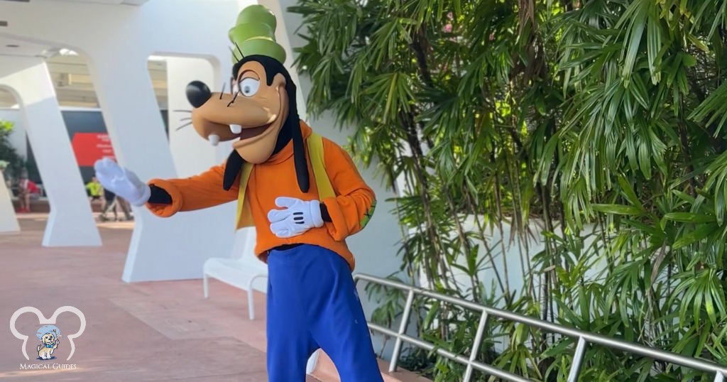 Meeting Goofy at EPCOT's Character Meet at the main entrance of EPCOT