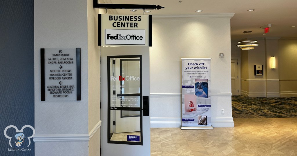 Business Center for the Hilton Bonnet Creek and Waldorf Astoria Bonnet Creek. You can pick up packages for a fee as well as ship packages home from here.