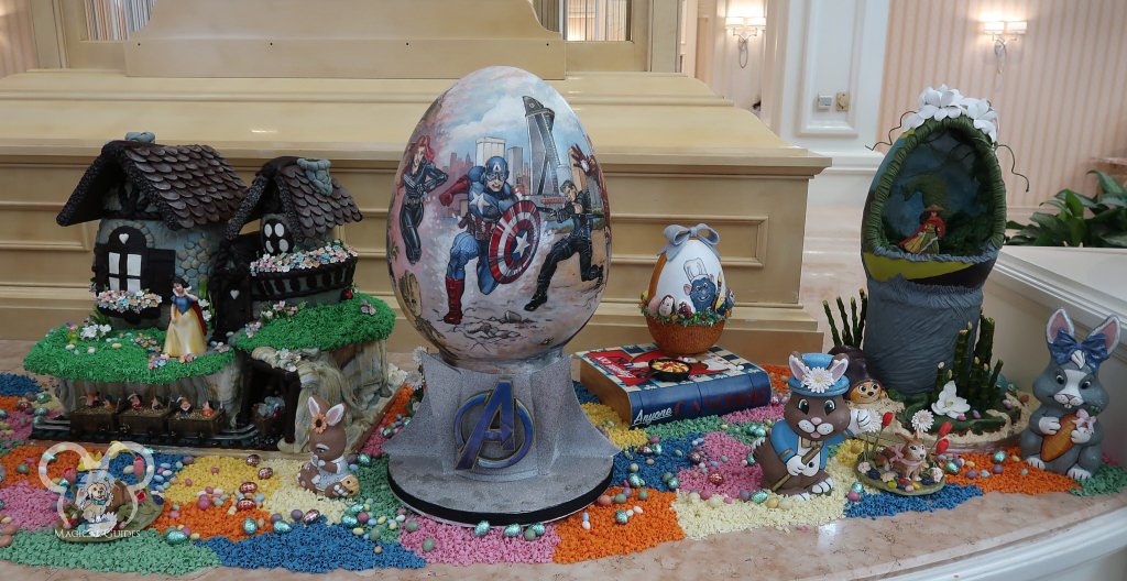 The Avengers Easter egg on display in the Grand Floridian lobby.