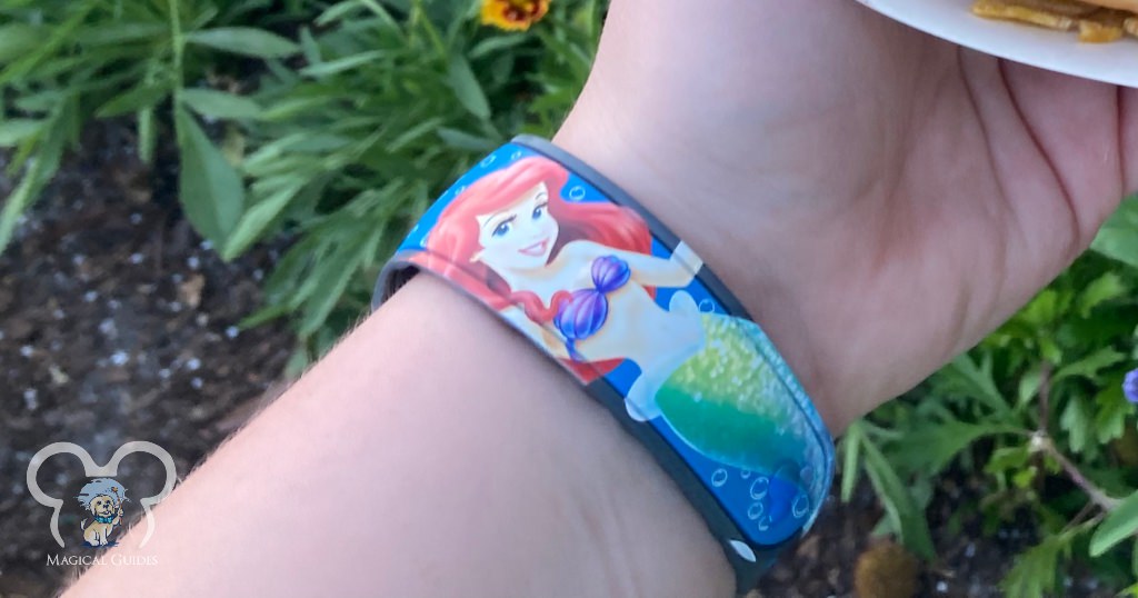 My favorite Ariel MagicBand2 that I have had for 3 years now. I still wear this Little Mermaid MagicBand2 frequently. Pictured is me wearing it at the 2023 EPCOT Flower & Garden Festival.