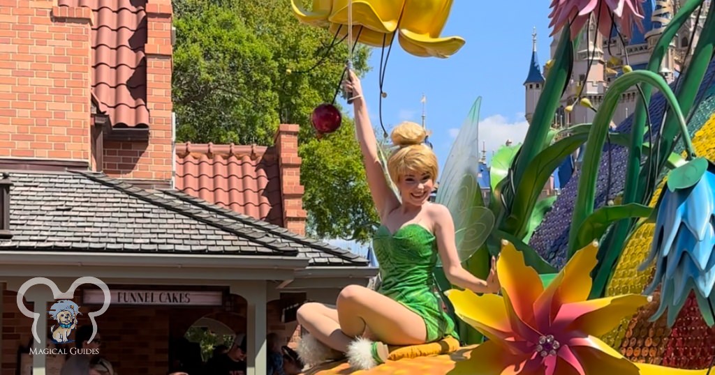 Tinker Bell in the Festival of Fantasy Parade in Magic Kingdom.