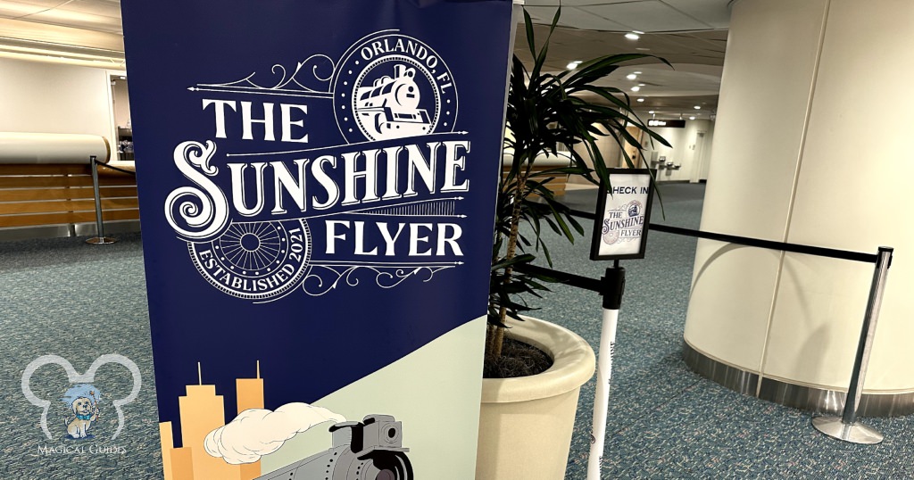 Sunshine Flyer Sign in Terminal B of the MCO Airport. This is on the ground level and where you will go to check in once you land and grab your luggage.