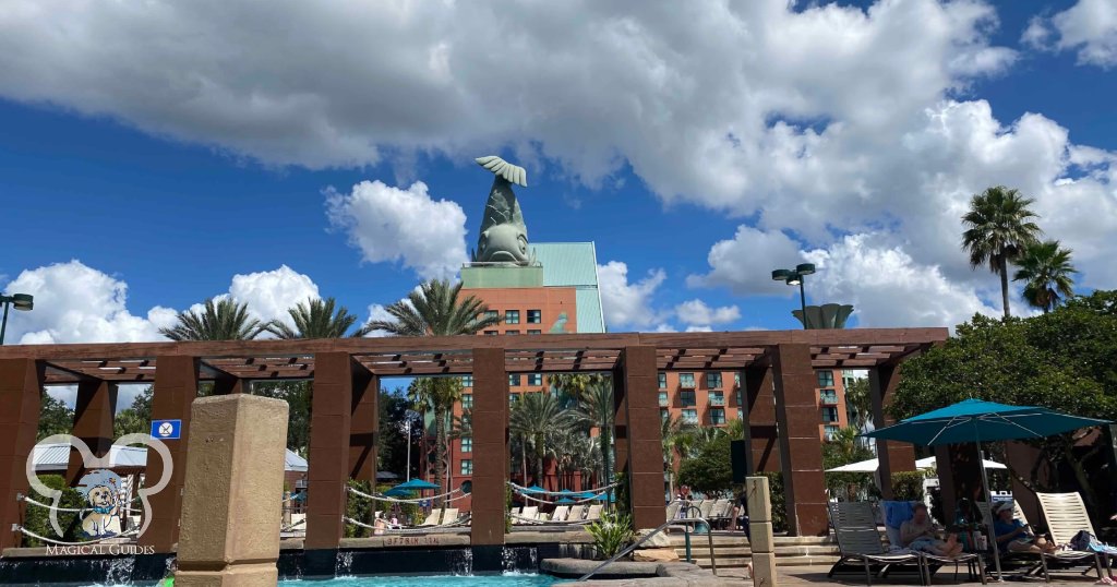 A view of the pool at Disney's Dolphin resort, absolutely beautiful day to relax pool side with a cocktail.