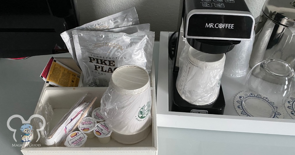 The Coffee marker in the room with Starbucks coffee, but no tea kettles are provided.