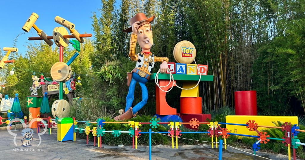 Toy Story Land entrance at Disney's Hollywood Studios. This is where you can find Toy Story Character Meet & Greets with Woody, Jesse, and Buzz Lightyear.