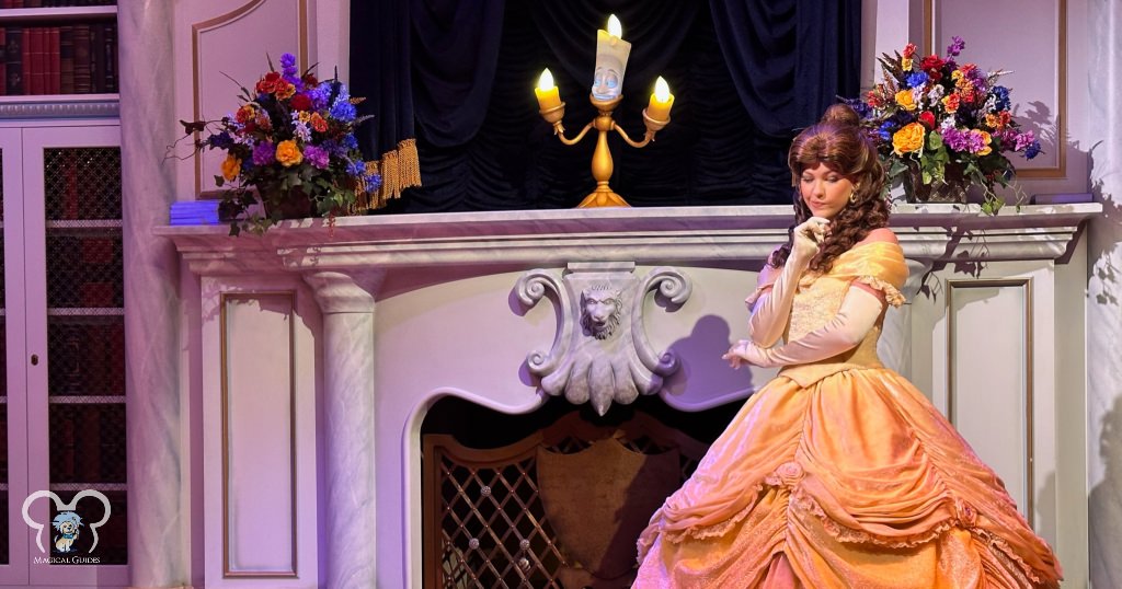 Belle and Lumiere at Story Time with Belle in Magic Kingdom.