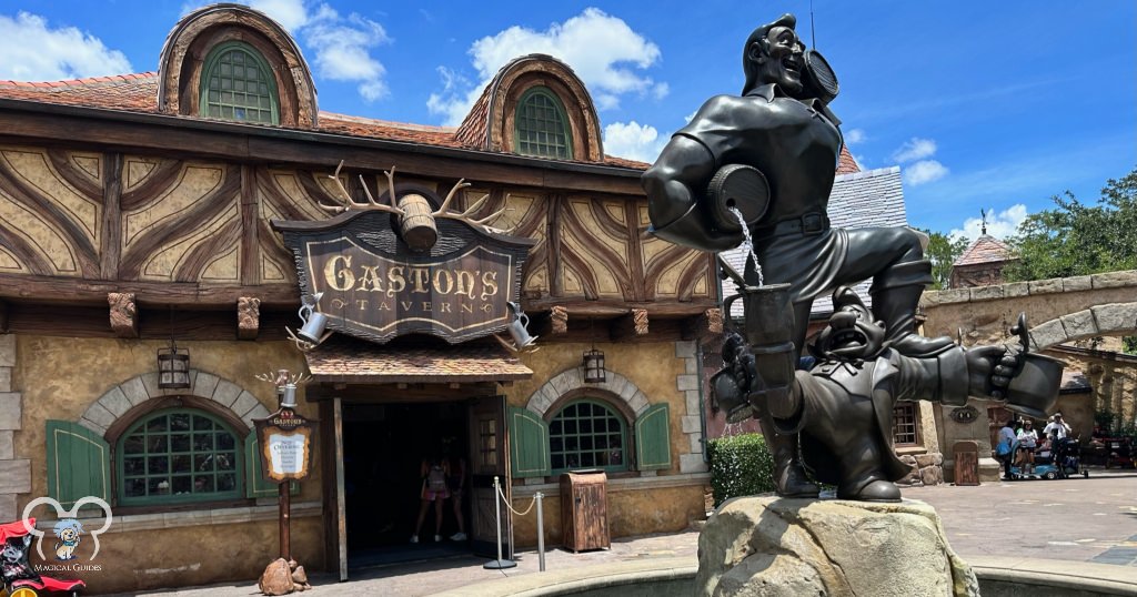 Gaston's Tavern in Magic Kingdom next to Be Our Guest and behind Ariel's Grotto.