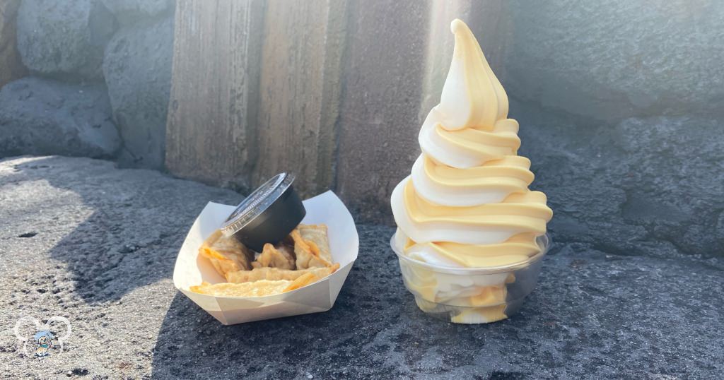 Orange Dole Whip and Potstickers from Orange Bird's Sunshine Tree Terrace in Magic Kingdom.