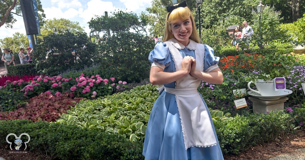 Meeting Alice in the United Kingdom Pavilion at EPCOT.