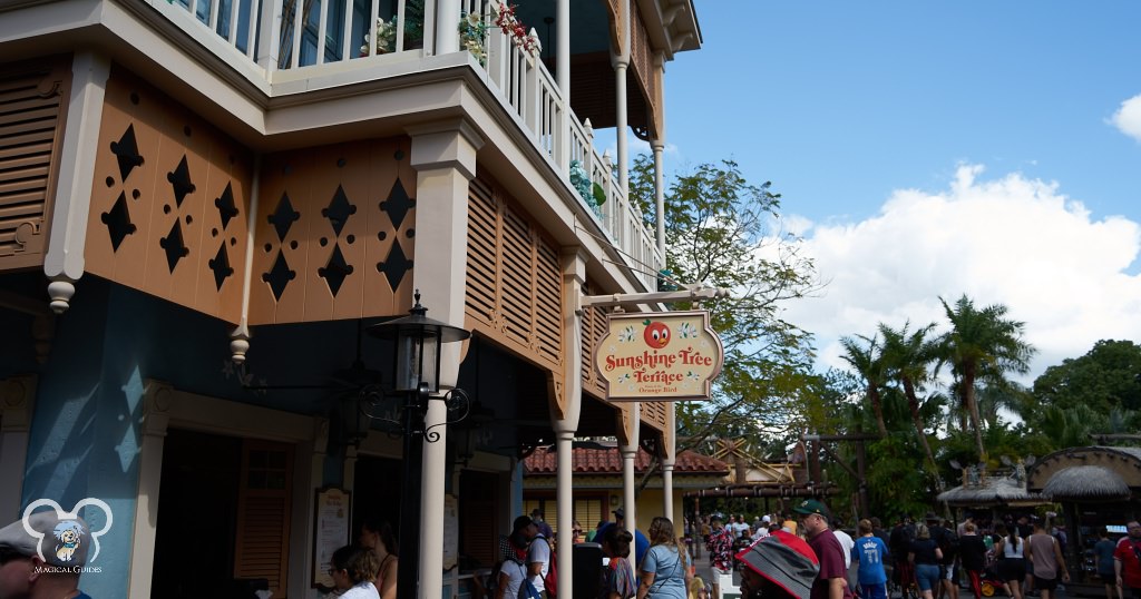 Sunshine Tree Terrace is across from the Swiss Family Robinson Treehouse in Magic Kingdom