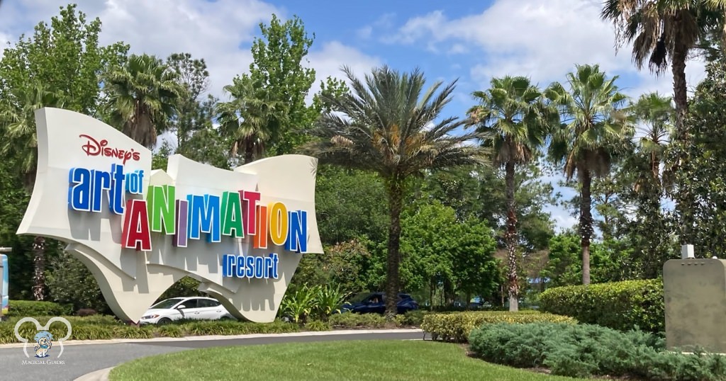 Disney's Art of Animation Resort Entrance Sign as you drive into the resort. This is our favorite value resort.