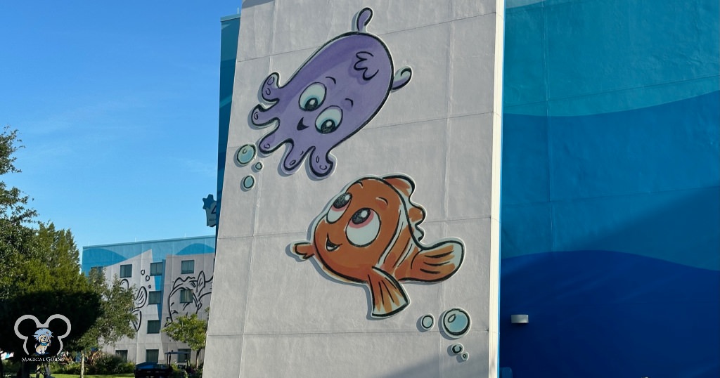 Finding Nemo Buildings at Art of Animation featuring Nemo and Pearl.