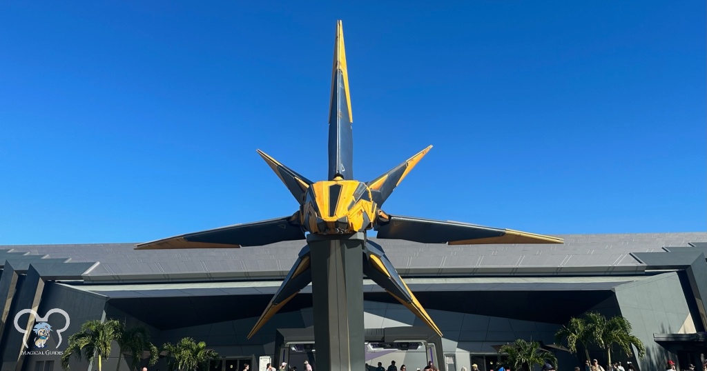 Guardians of the Galaxy Cosmic Rewind, view from the front entrance.