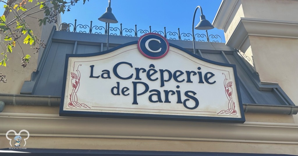 La Creperie de Paris quick service window in the France Pavilion in EPCOT. There is also a table service side of this restaurant as well.