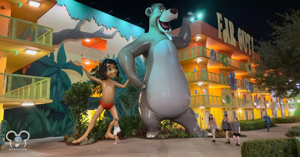 Mowgli and Baloo Statues at the 60s building at Disney's Pop Century Resort.
