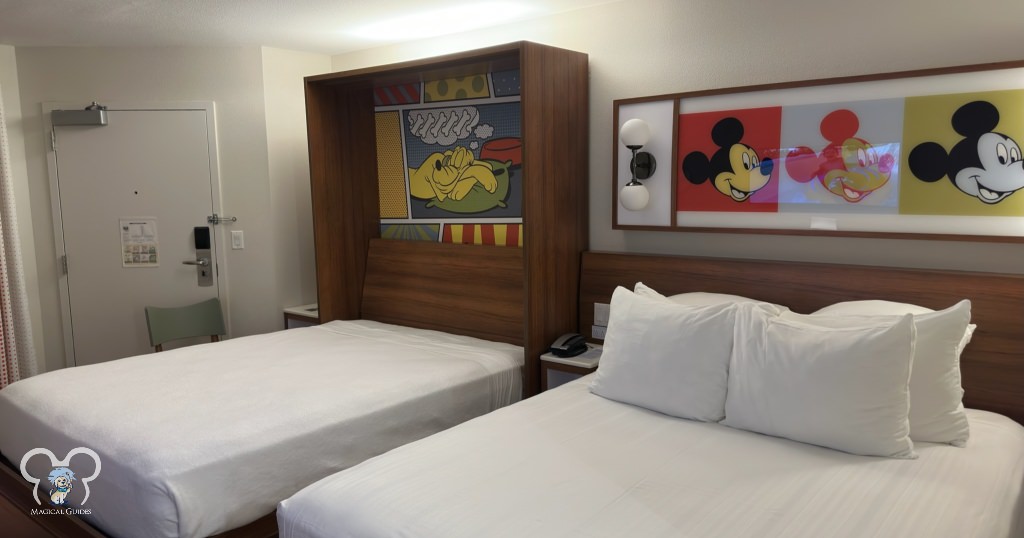 Pop Century Room with the Queen Murphy Bed down. This gives you more room if you need it or an extra bed.