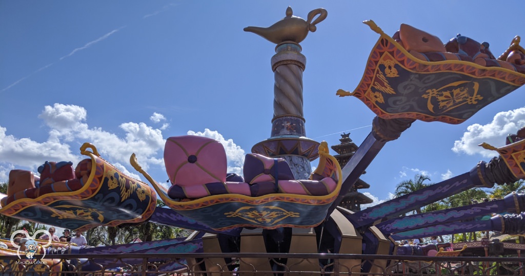 The 16 carpets of Aladdin ride is controlled by a level to control how high the carpet flies.