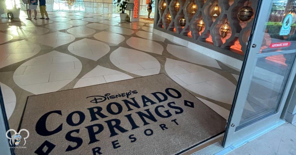 The entrance to Disney's Coronado Springs Resort, which is a Spanish themed convention hotel.